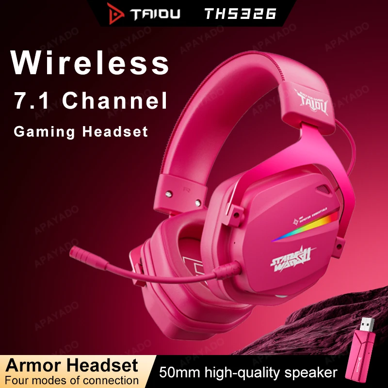 

Игровая гарнитура TAIDU THS326 Armor с 4 режимами подключения (2.4G, BT5.4, проводная), объемным звуком 7.1, 50-мм динамиками, аккумулятором 1000 мАч, микрофоном с ENC и RGB-подсветкой ​