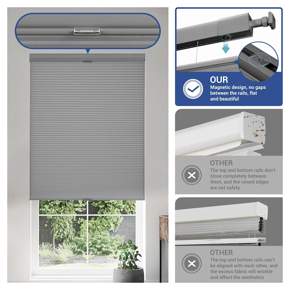 Pocageum Custom Size Color Cordless Magnetic Top Down Bottom Up Blackout Cellular Shades Thermal Honeycomb Blinds for Bedroom