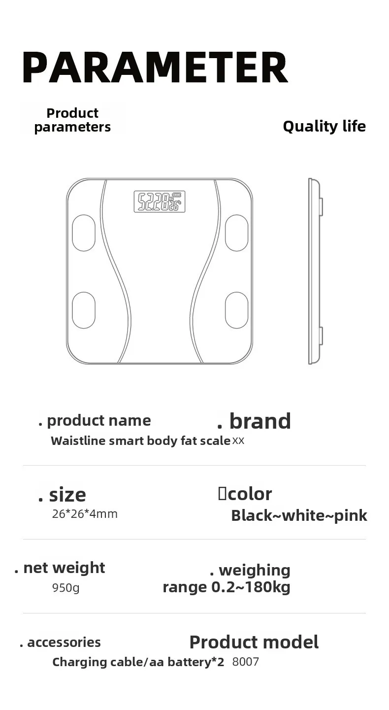 Smart Bluetooth Body Fat Scale Rechargeable Electronic Weighing_voghion.com