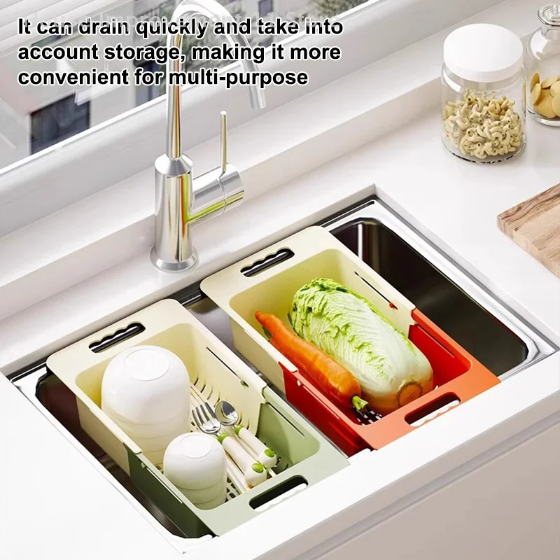 Kitchen Scalable Over Sink Expandable Slim Drain Basket Multifunctional Caddy Non Perforated Drain Holder