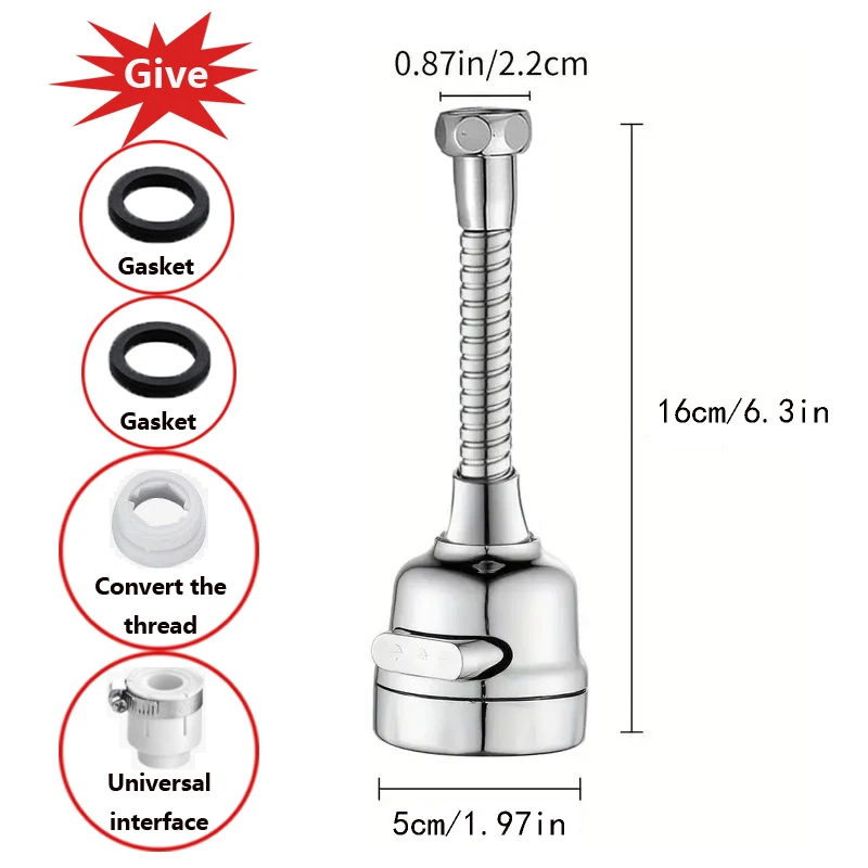 360°Rotatable Faucet Extension/shapeable Faucet Sprayer with Eco-water Saving -3 Spray Modes, Splash Resistant, Easy To Install.