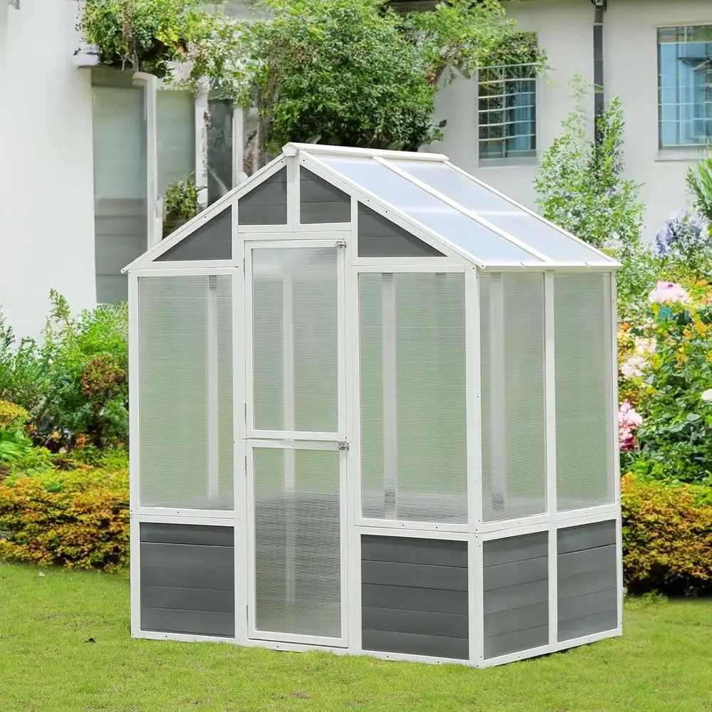 

6x4ft Outdoor Polycarbonate Walk-in Greenhouse Kit with Lockable Door for Garden or Backyard