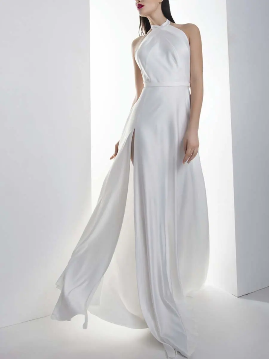 

Sexy Bal Long Evening Dr Women's Strapl Gown Sensual mid Waist Princ Sle Wedding Dr Summer Pure Color