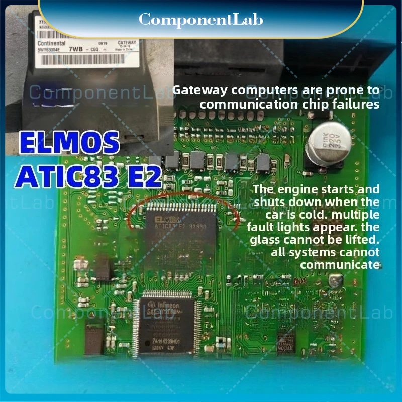 

ELMOS ATIC83 E2 32330 - Это неисправный коммуникационный чип, предназначенный для компьютерных плат автомобильных шлюзов Volkswagen.