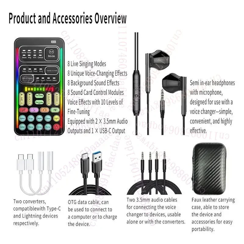 E-Easy To Use-Live Sound Card Kit Game Voice Changer, Multi Audio Mixer for PC/Phone Laptop Headphones and 2 Converters