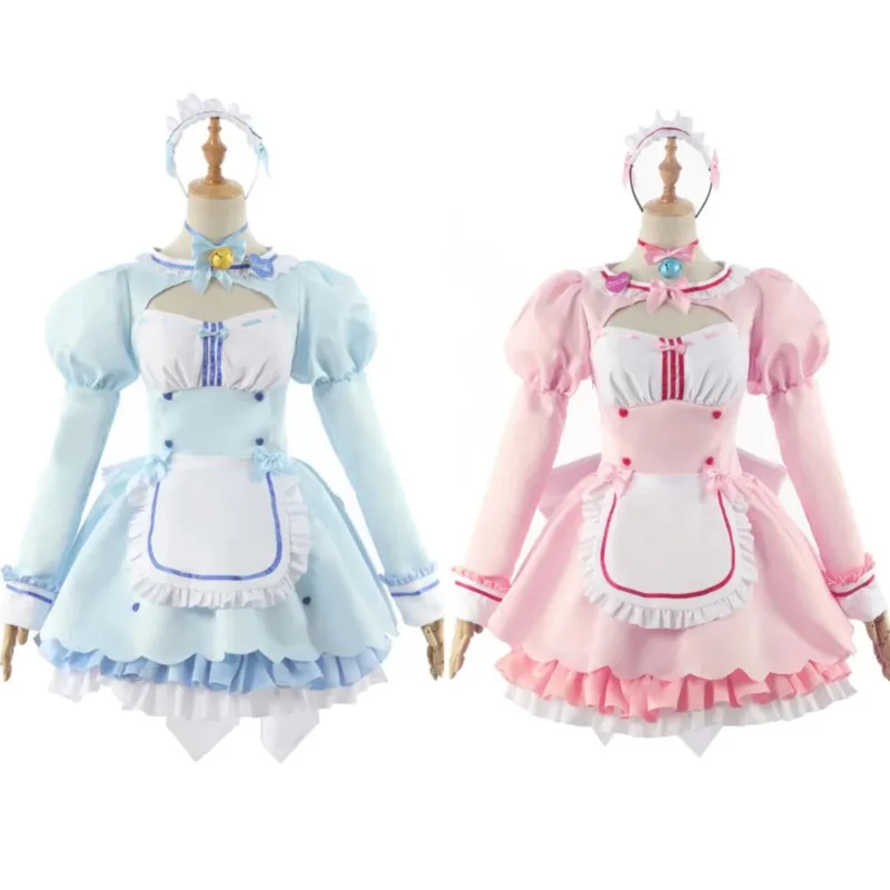 Anime game nekopara Vol.4 Chocola vanilla cosplay costume wig nekomimi paradise Halloween Lolita maid dress uniform pink blue us