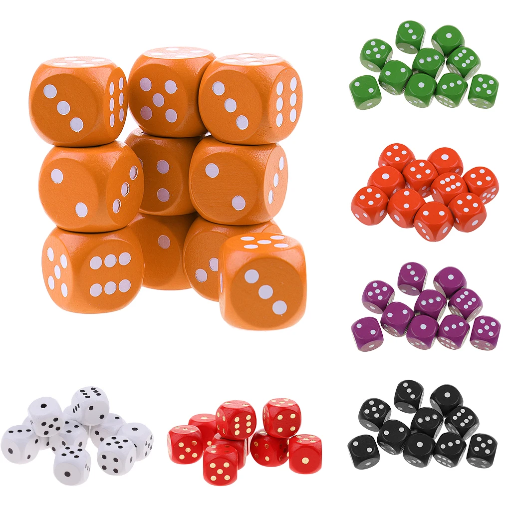 Classic Wooden D6 Dice Set with Dotted Sides for Tabletop Board Games DND Party Role Play Essentials