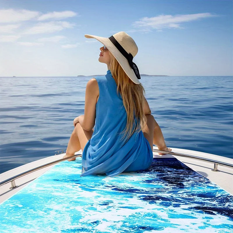 

Beach Towel Sea Wave Print Pattern Sunscreen Windproof Suitable For Swimming Pool Camping Travel Blanket