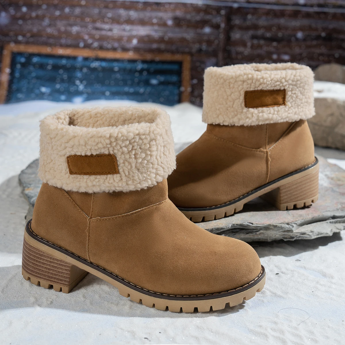 

Новинка 2025 года, хит продаж, удобные женские ботинки средней длины с круглым носком, модные и элегантные банкетные зимние туфли на высоком каблуке