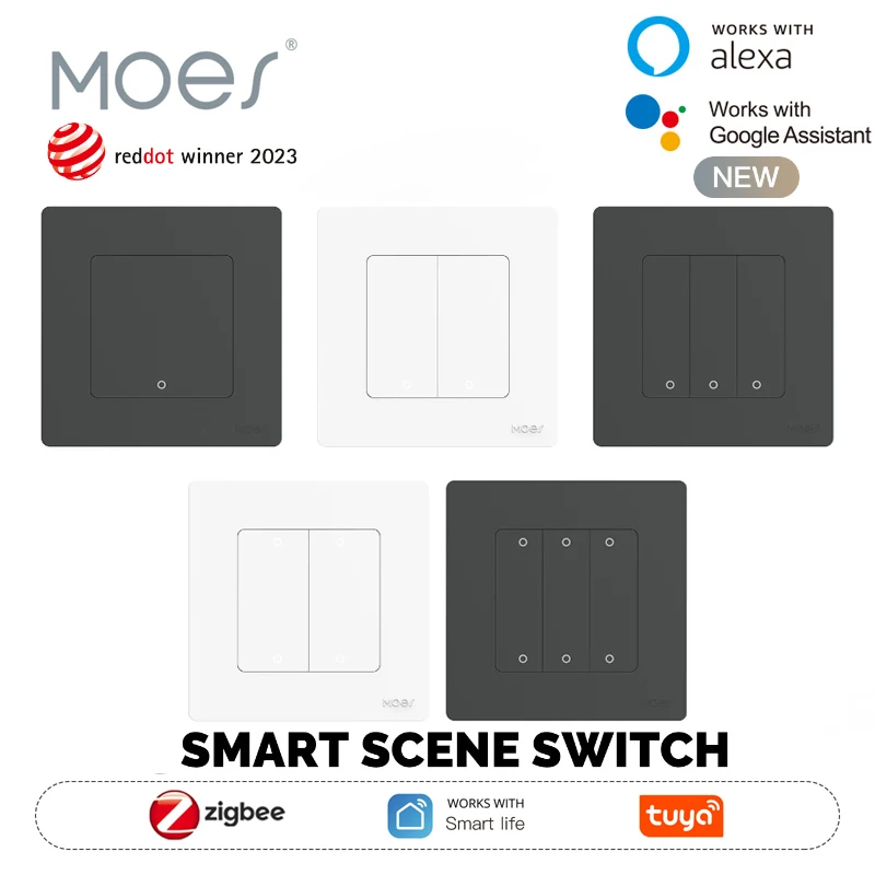 

MOES New Star Ring Tuya ZigBee 3.0 Smart Scene Switch ,Push Button Smart Life APP Remote Control Work With Alexa Google Home