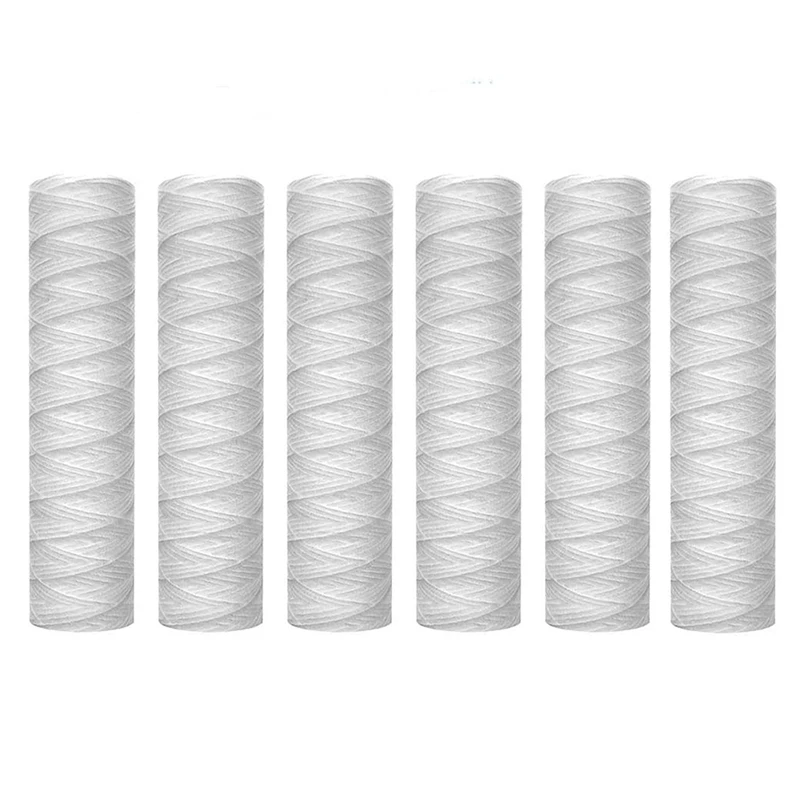 6Pcs 5 Micrometre String Wound Water Filter Universal Whole House Replacement Cartridge Sediment Filters 10Inch