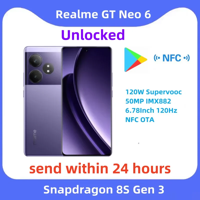 Unlocked New Original Realme GT Neo 6  Sim Network Region Snapdragon 8S Gen 3 120W Supervooc 50MP IMX882 6.78Inch 120Hz NFC OTA