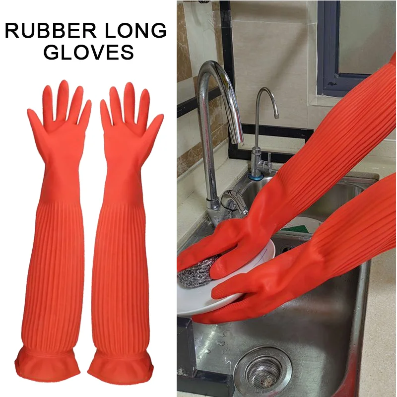 1Pair Lengthen Dishwashing Cleaning Silicone Gloves Rubber Dish Washing Glove Scrubber for Household Kitchen Clean Tool
