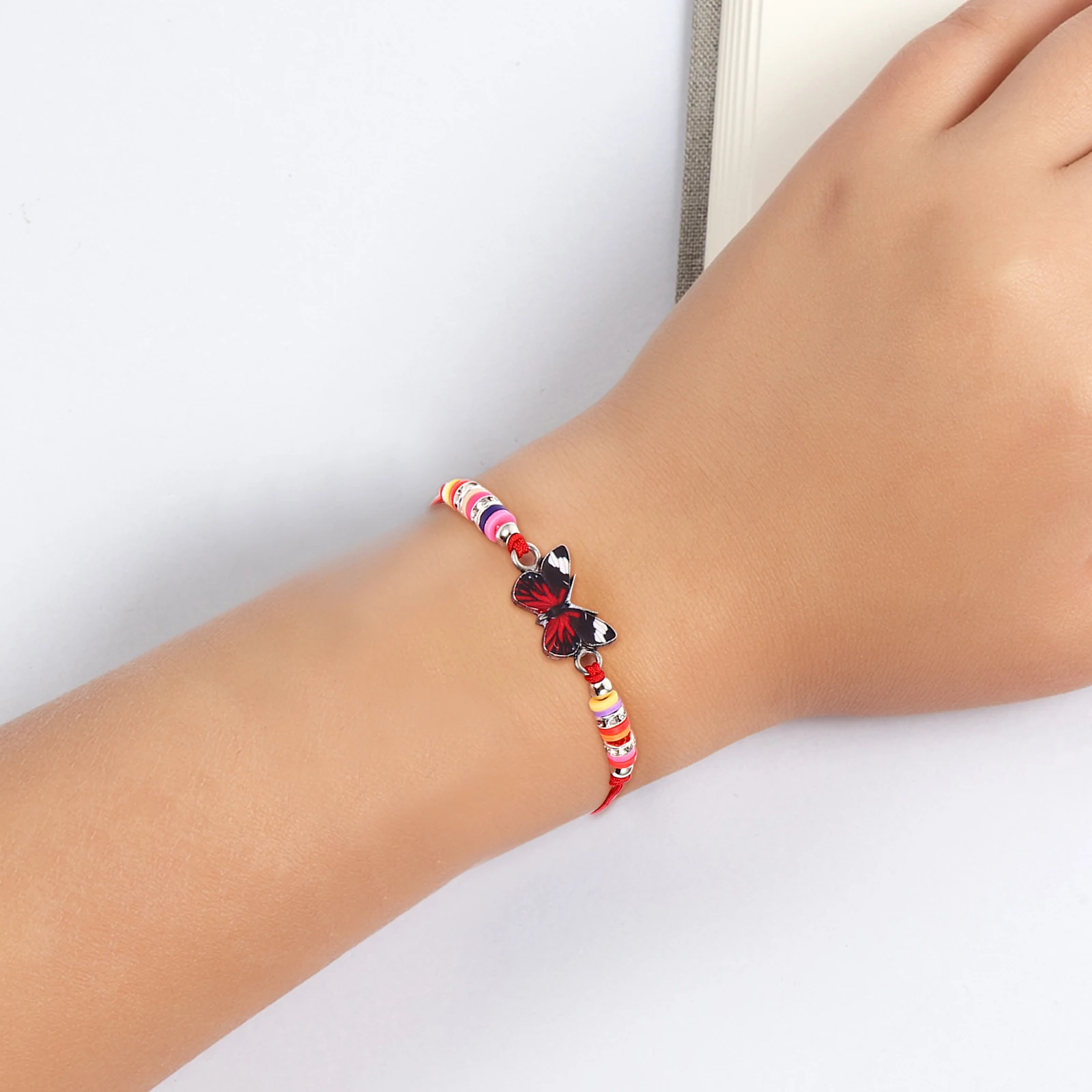 

12pcs Children Bracelet Polymer Clay Alloy Bead H Rope Bohemian Style Fashion Ethnic Design Jewelry