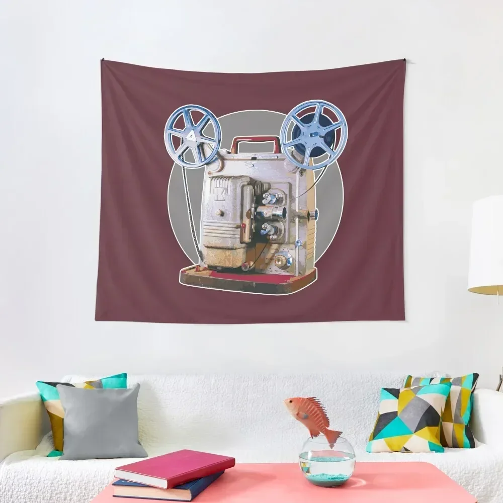 Vintage 8MM Home Movie Cameras: Retro Keystone 8MM Home Movie Projector on Gray Circle Tapestry Things To The Room Tapestry