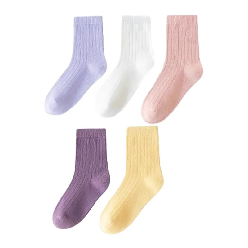 5 أزواج من جوارب الفتيات بلون الحلوى الحلوة متعددة الاستخدامات، كاجوال ومريحة، جوارب متوسطة الحجم مناسبة للارتداء اليومي