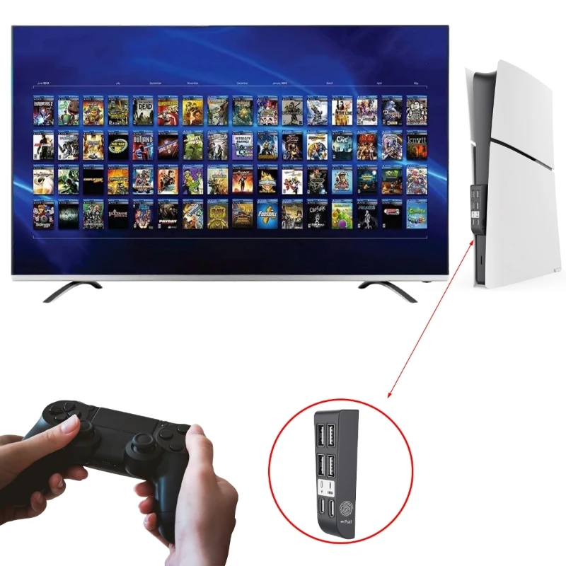 محولات توسيع محور USB لمنفذ USB النحيف ، موسع 6 في 1 مع نوع C ، 4 USB و 1 منفذ شحن USB C