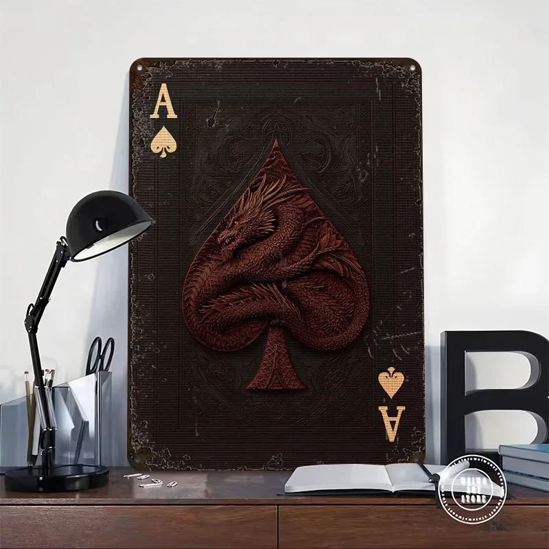Ace of Spades With Dragon Tinplate Poster Custom Wall Art Vintage Metal Signs Retro Tin Plaque for Gamer Decoration Gaming House