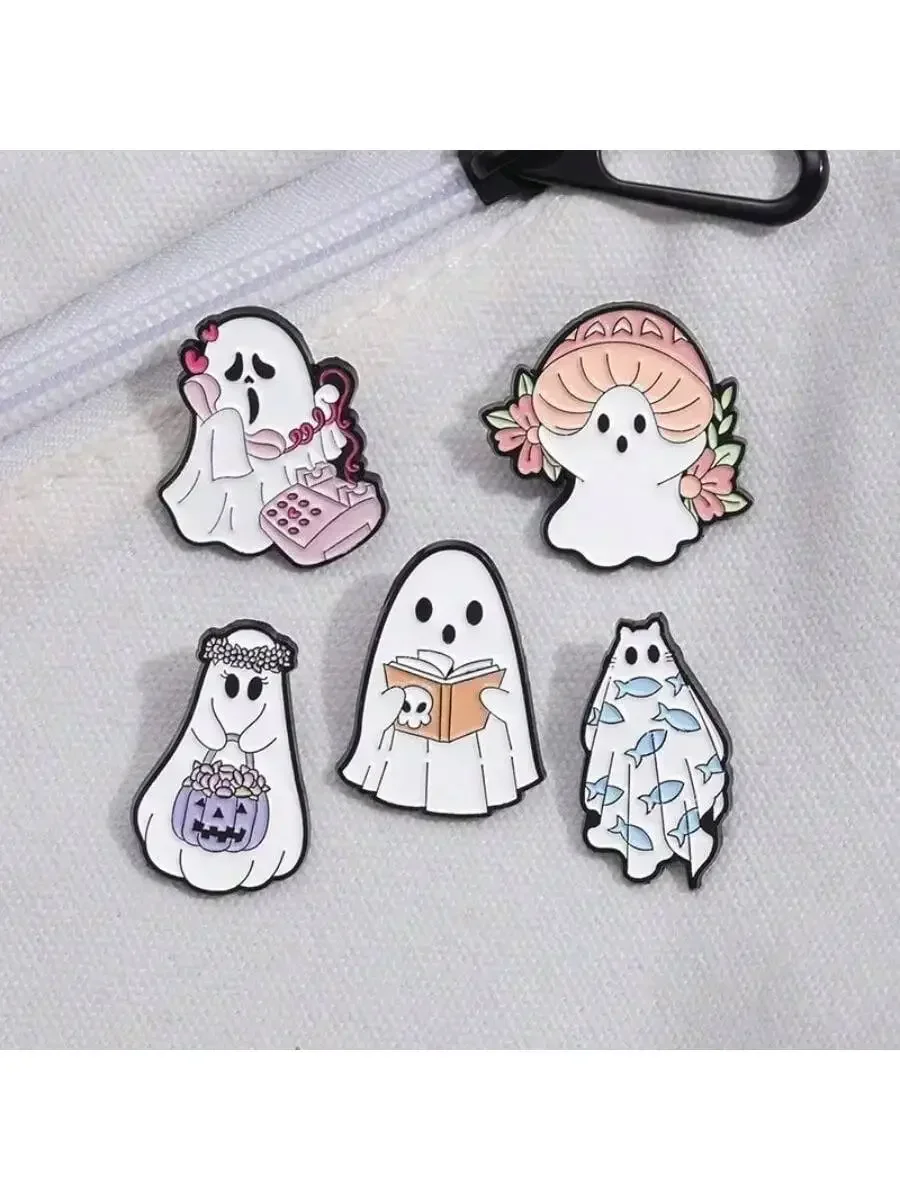 Cute Ghost Enamel Brooch Pin Set-Gothic Badges Pins for Women/Men Cartoon Boo Pumpkin Flying Spirit Enamel Pins