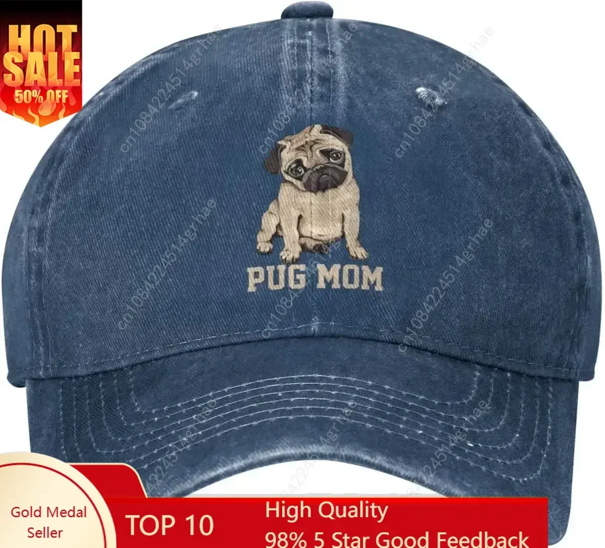 Pug Mom Dog Womens Denim Baseball Cap Mom Trucker Hat Cap for Women Unisex