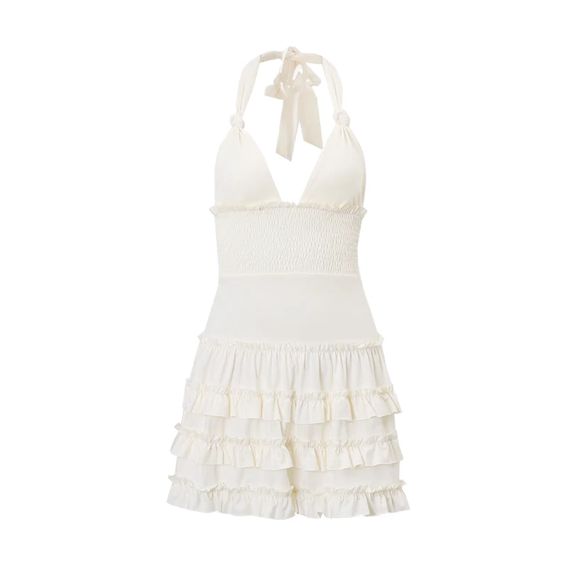 Où-Robe de plage sexy de style coréen, col en V, charmante robe dos nu, tenue de piscine, mini robes de soirée, été, Y2K