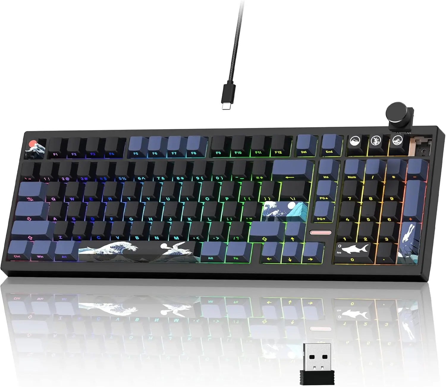 Wireless Mechanical Gaming Keyboard with RGB Backlit, 98% Layout, Tri-Mode Connectivity, Hot-Swappable Switches
