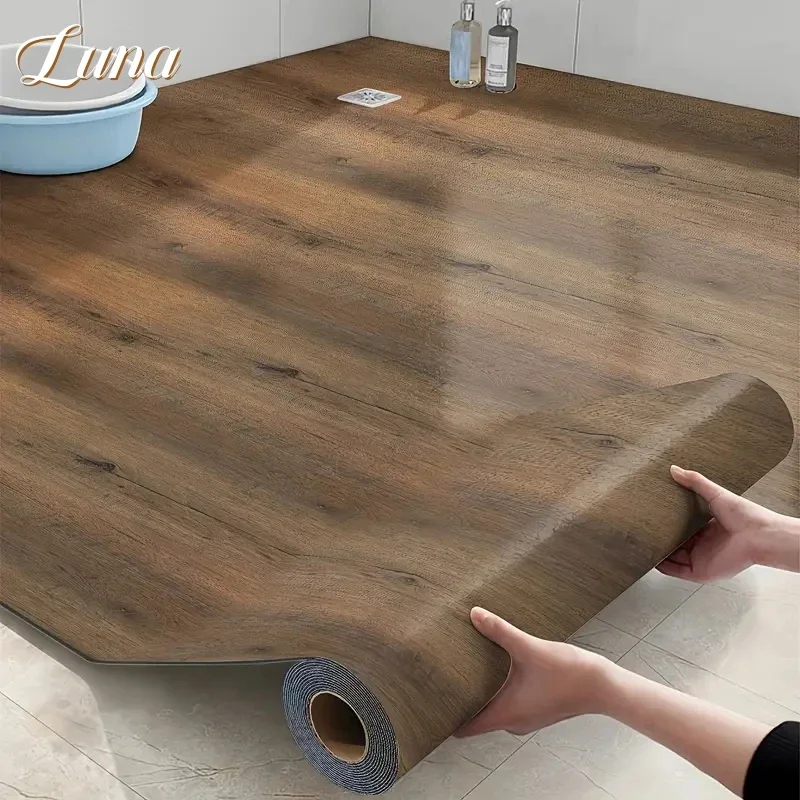 Wood Grain Peel and Stick Floor Sticker Room Decoration Waterproof Self Adhesive Vinyl Flooring Roll Thick  Floor Wall Stickers