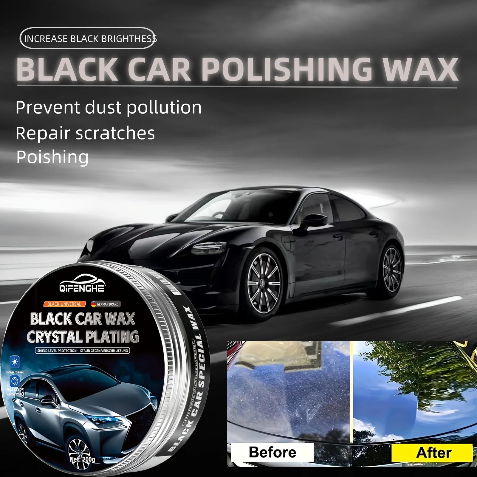 Black Car Wax Scratch Repair Decontamination Light Up Maintenance Wax Car Paint Maintenance Plating Film 200G Car Maintenance Su