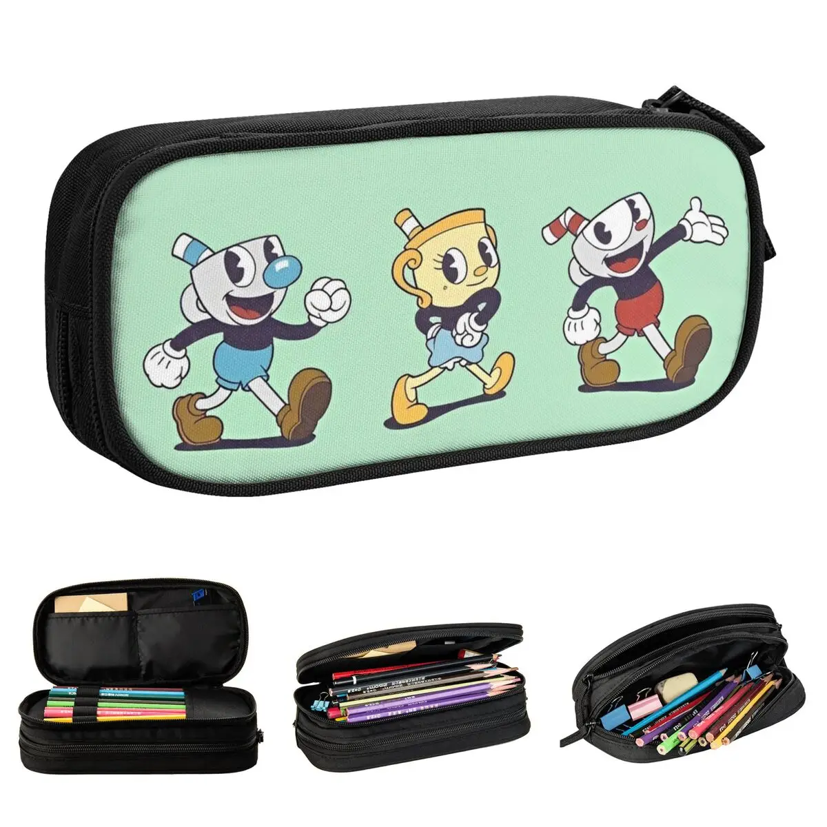 Cuphead Pencil Case Pen Bags Video Game Cute Cups Large Storage School Supplies Cosmetic Pencilcases