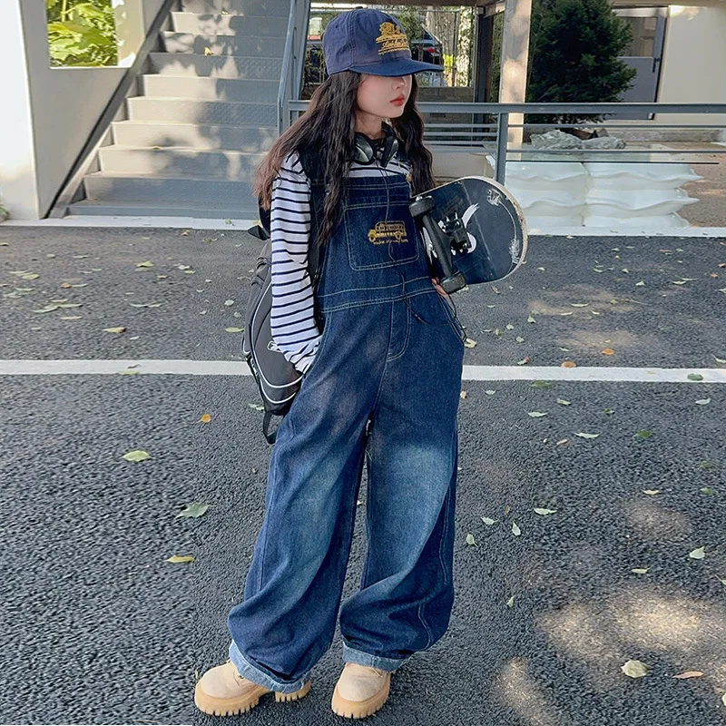 girls'-autumn-denim-overalls-set-2024-new-children's-explosive-street-wear-korean-two-piece-set