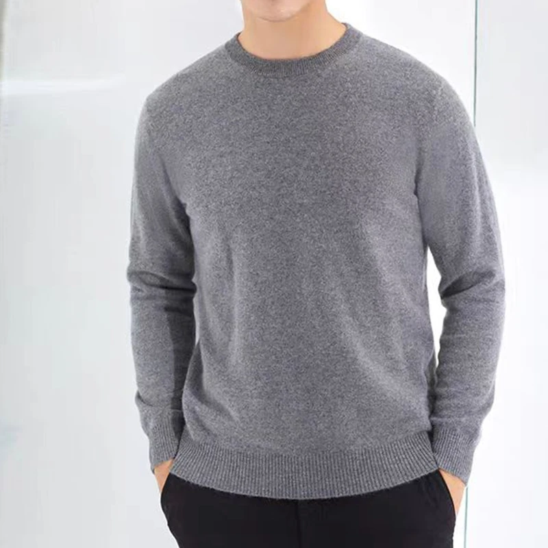 Autumn And Winter New Seven-Pin Thick Contrast Round Neck 100 Pure Wool Men's Color Matching Knit Bottoming Sweater Inside