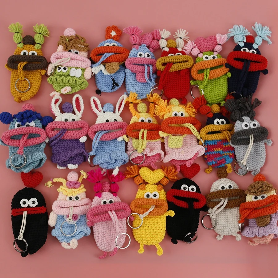 Handcrafted Cute Sausage Mouth Key Cover Women's Furry Hook Knitted Key Protective Case Sliding Creative Key Bag Gift