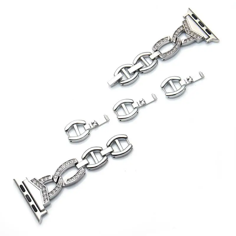 حزام معدني فاخر من الفولاذ المقاوم للصدأ لساعة أبل 38 46 42 40 44 41 45 49 مللي متر حزام الماس لسلسلة iwatch 10 9 8 7 SE 6 5