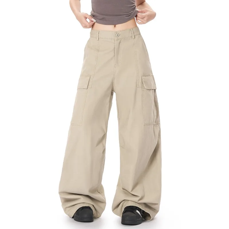 OR FL American Baggy 100 Cotton Women Cargo Trousers Multiple Pockets Staraight Mop the Floor Slacks Women's Wide Leg Pants Y2k