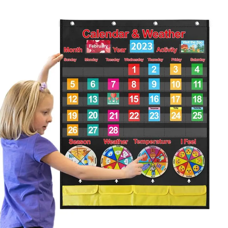 

Preschool Calendar For Classroom Hanging Pocket Weather Chart For Children Early Education Tools With 4 Spinners Temperature