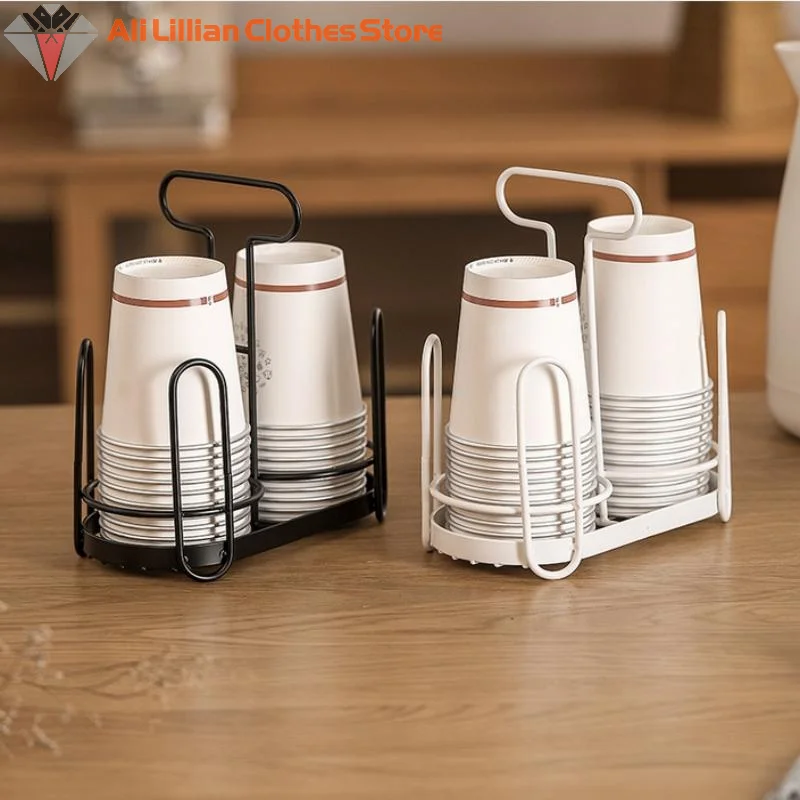 

Disposable Cup Lid Storage Box Cup Rack Iron Art Cup Holder Dispenser For Countertops Durable Coffee Storage Rack For Kitchen