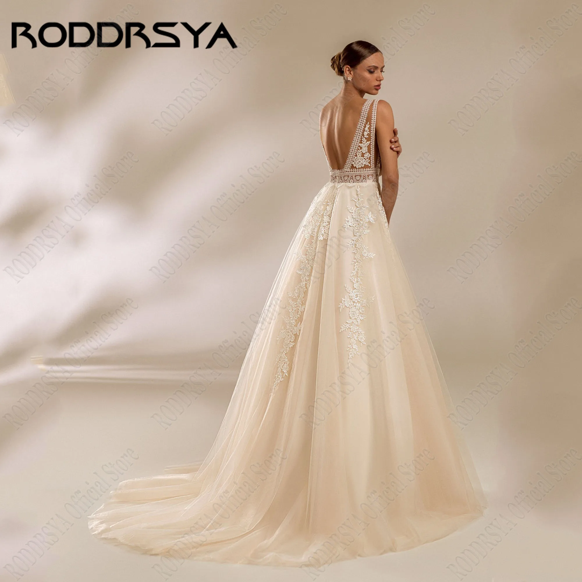 RODDRSYA Lace A-Line Wedding Dresses For Woman V-Neck Backless Applique Boho Custom Made Bride Gowns Plus Size Vestidos De Novia