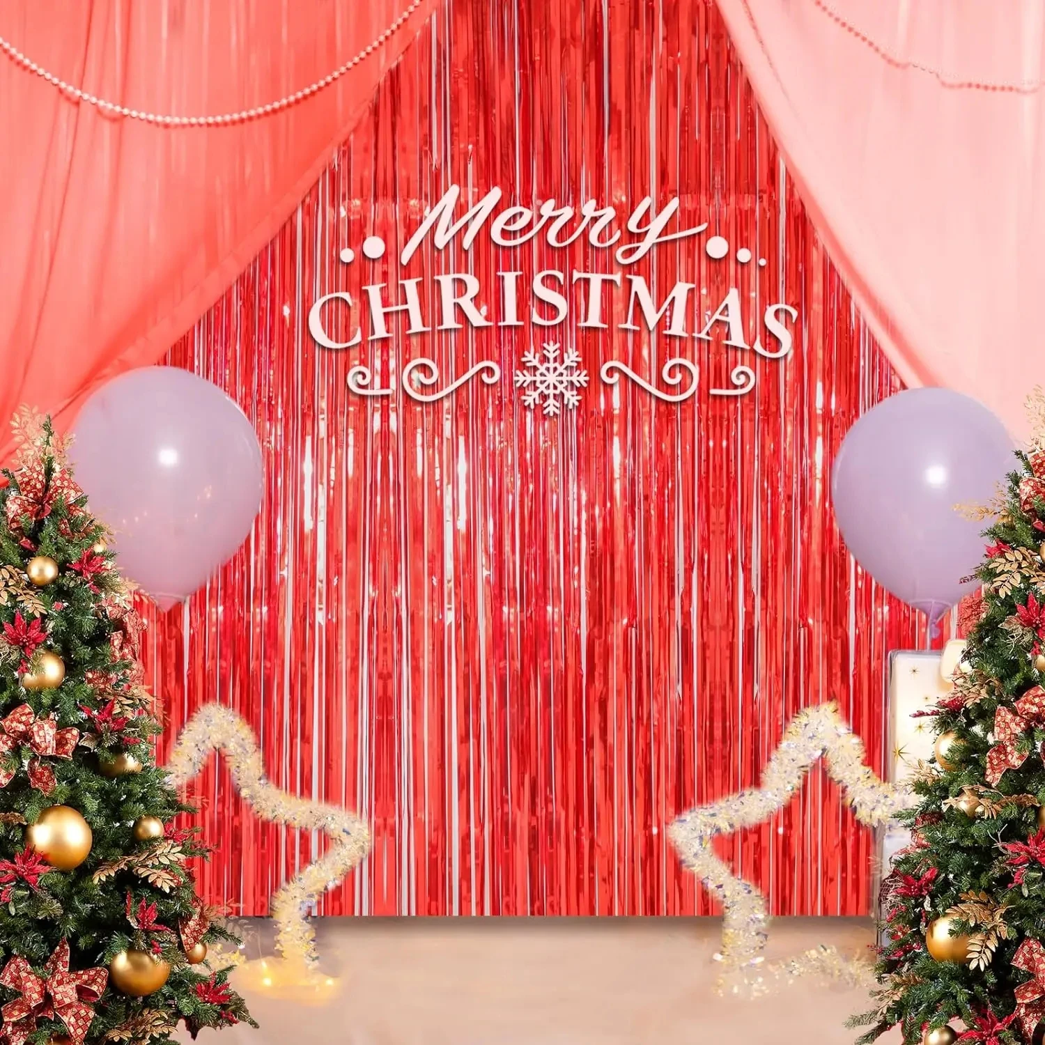 3pack Red Tassel Background Decoration Set Metallic Foil Tassel Curtain Background Suitable for  important scene