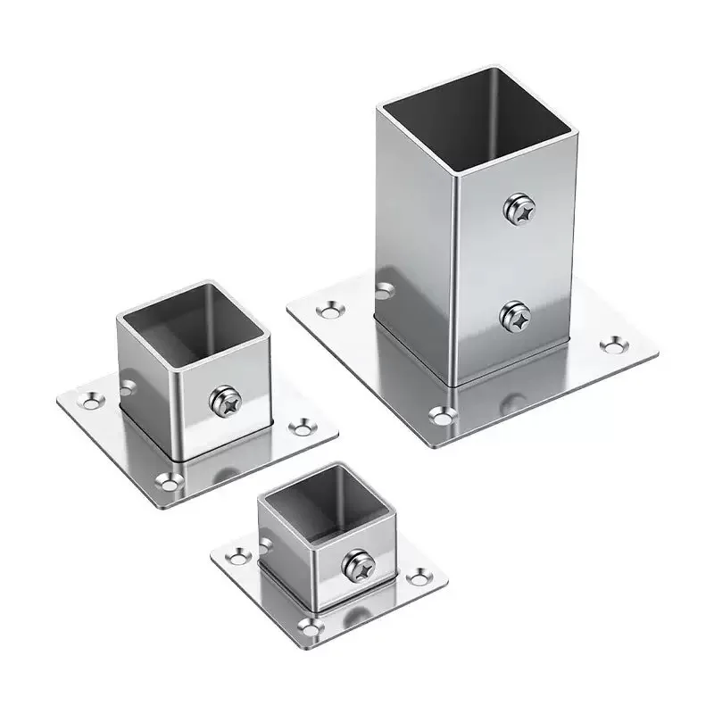 Stainless Steel Square Pipe Connector, Flange Base, Outer Diameter of Pipe 20/25/30/40mm, Corner Guard Rail Fixture