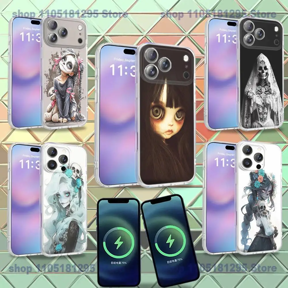

Halloween skull girl Phone Case For iPhone 16,14,11,17,13,15,12,Air,Plus,Pro,Max,E,Mini Frosted for MagSafe Magnetic