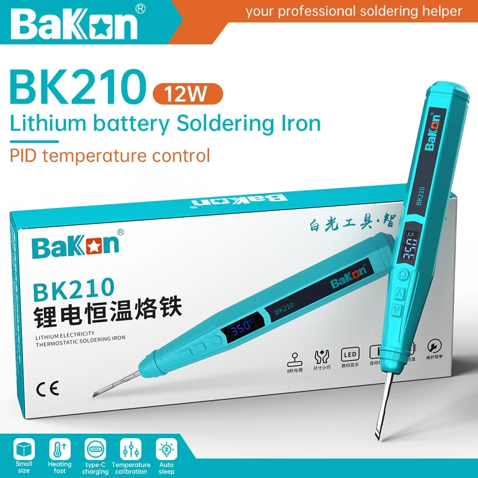 Soldador Eléctrico Inteligente Bakon BK210, Kit Portátil de Litio, Calentamiento Rápido, Sin Batería, Cautín BK210S