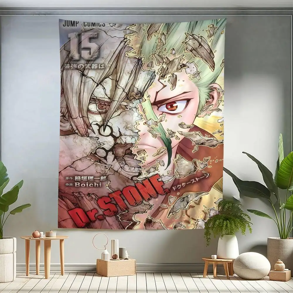Vintage Anime Dr S-Stone Anime Tapestry Hippie Flower Wall Carpets Dorm Decor Cheap Hippie Wall Hanging