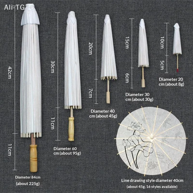 [P] 1Pc 20/30/40/60/84CM Paper Umbrella Blank DIY Handmade Painting Supplies Long-handle Blank Photography Prop