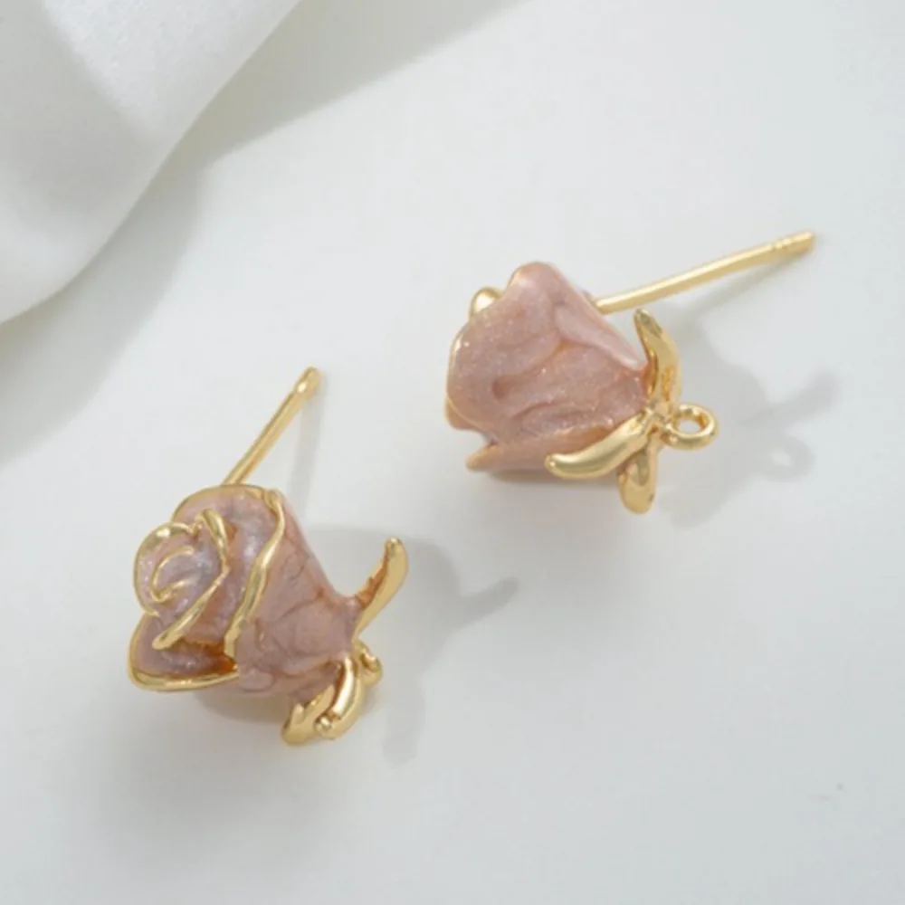 

Copper 14K Gold Color Oil Drop Pink Rose with Suspender Earrings Simple DIY Handmade Earrings Ear Jewelry Material