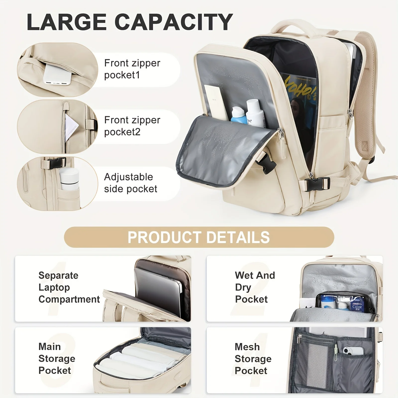 Flight Certification Ladies and Girls Travel Backpack with Laptop Sleeve - Durable Oxford Fabric image 2