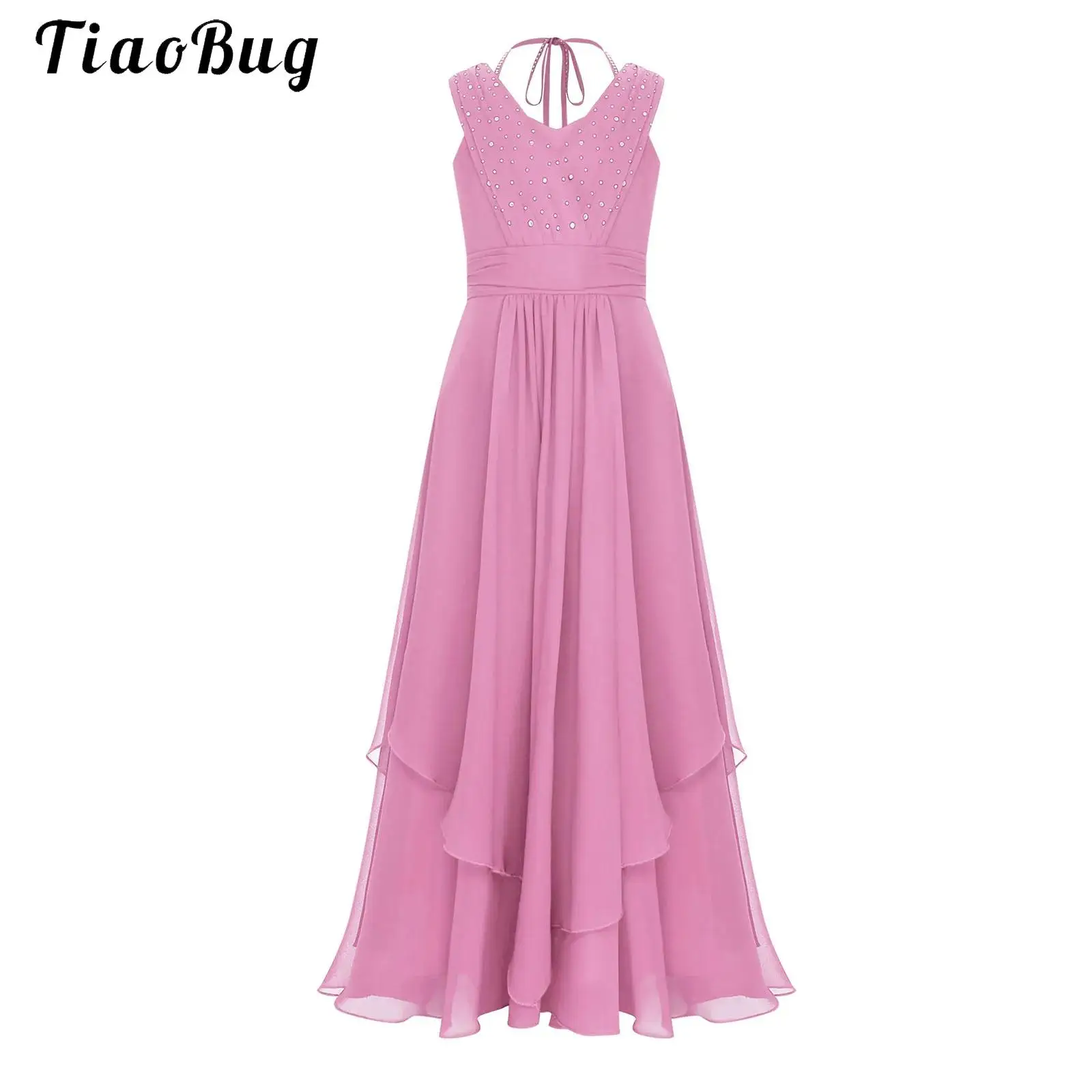 

A-line Floor-Length Chiffon Junior Bridesmaid Dress Sleeveless Flower Girl Dress Summer Communion Dress for Juniors Kids