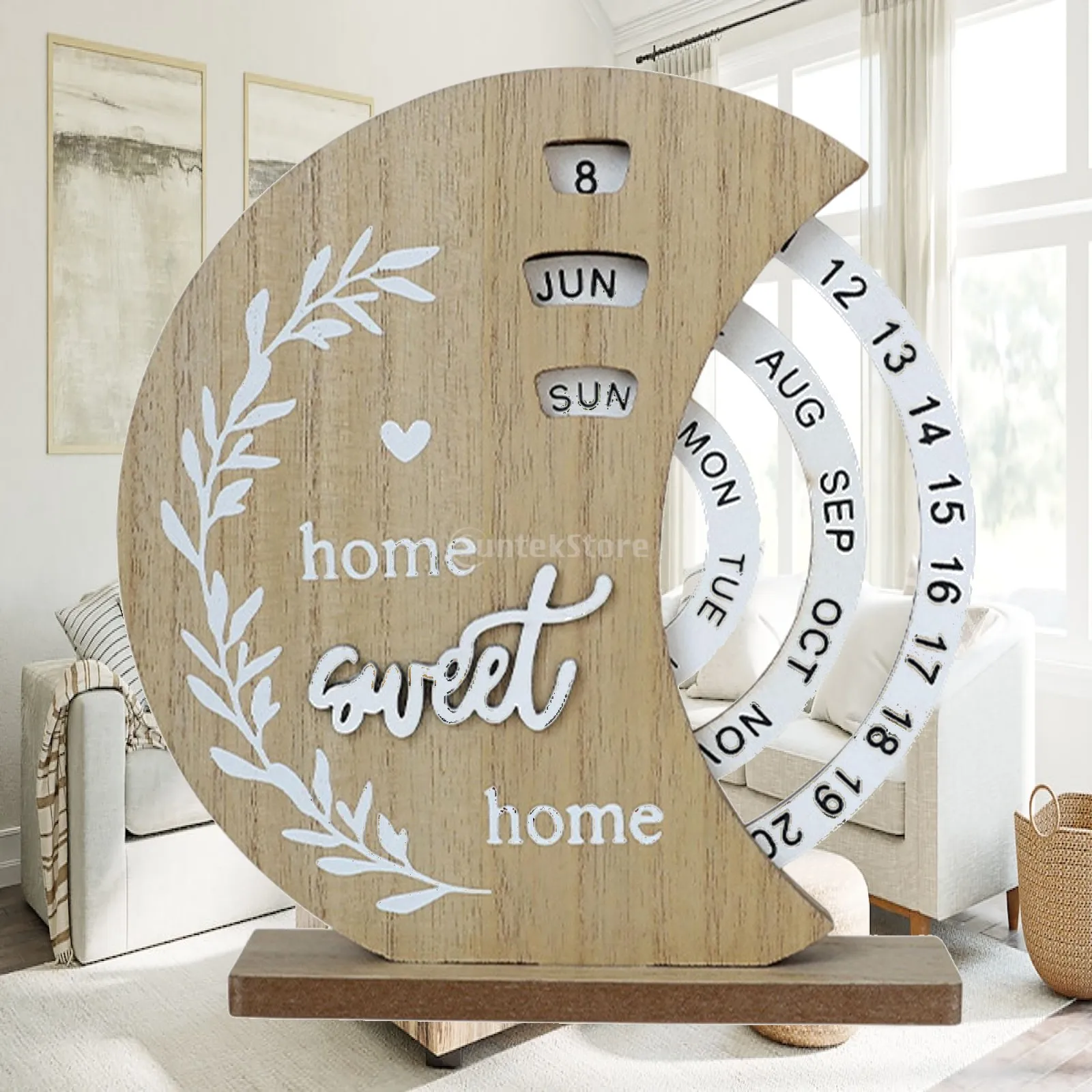 Wooden Table Calendar Rotating Design Decorative Gifts for Desk Shelf Mantelpiece Adults