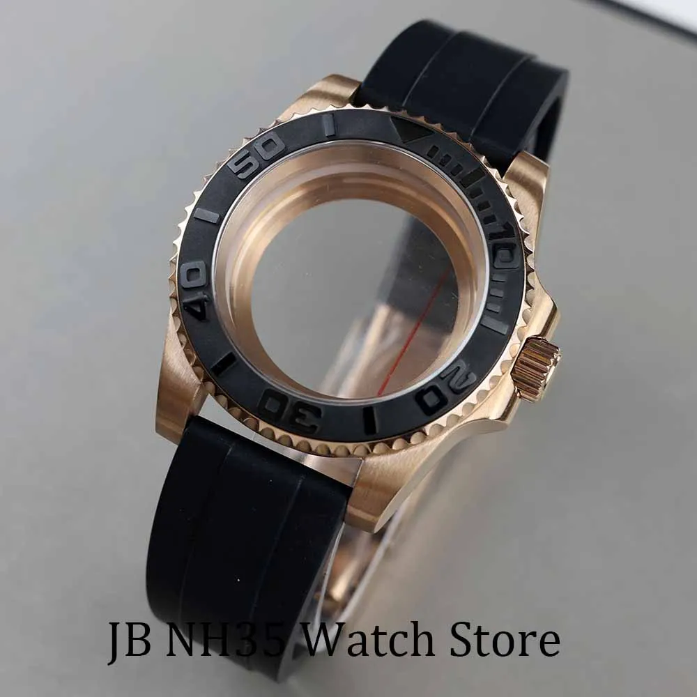 High quality 40mm Rose Gold Men Watch Cases Rubber Strap For Seiko nh34 nh35 nh36 100 waterproof 28.5mm Dial YACHT-MASTER