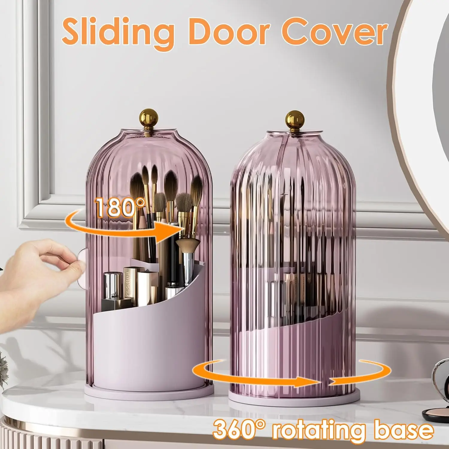 

Makeup Brush Holder with Lid 360 Rotating Clear Dustproof Make Up Organizers for Vanity Bathroom Countertop
