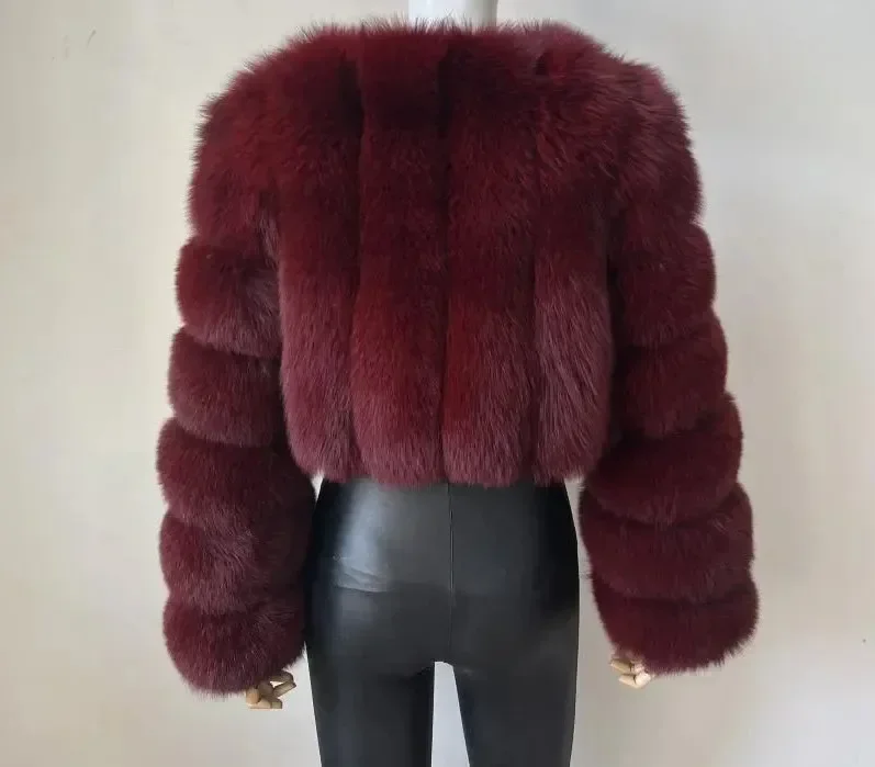 Autumn Winter High Quality Faux Fox Fur Coat Women Elegant Long Sleeve Warm Mink Short Jackets Furry Fashion Outwear Coat Femme